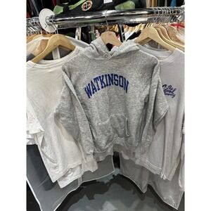 Vintage 90s Chamoion Watkinson Gray Arch Logo Hooded Sweatshirt Size M